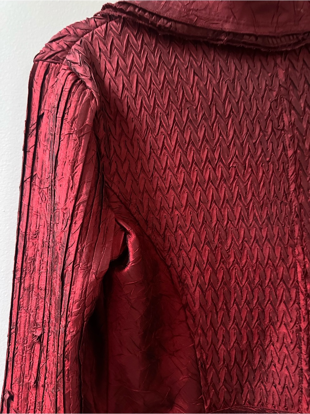 ALBERTO MAKALI Vintage Crinkle Pleated Dark Red Burgundy Fairy Whimsigoth Jacket - Picture 5 of 7
